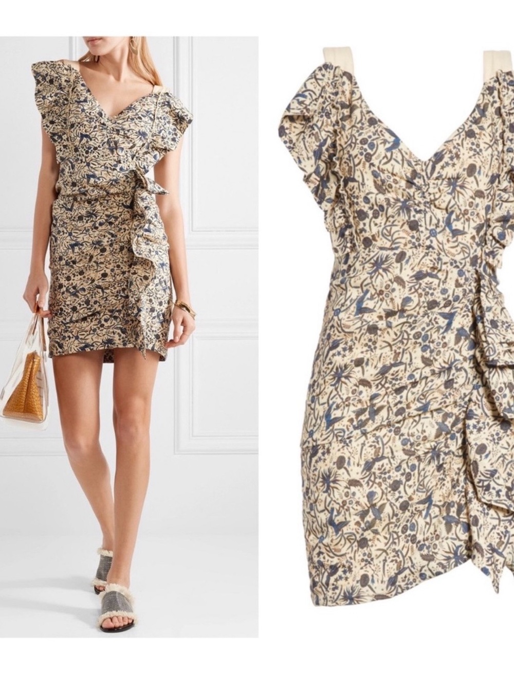 Isabel Etoile Marant Topaz Ruffled Printed Linen Mini Dress SZ EU 36 US 4